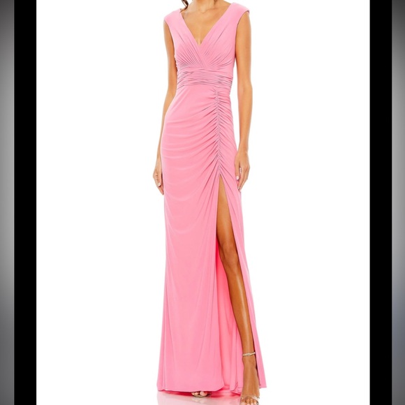 Mac Duggal Dresses & Skirts - NWT Ieena Mac Duggal Sz 2 Candy Pink Jersey Sleeveless Side Ruched Slit Gown